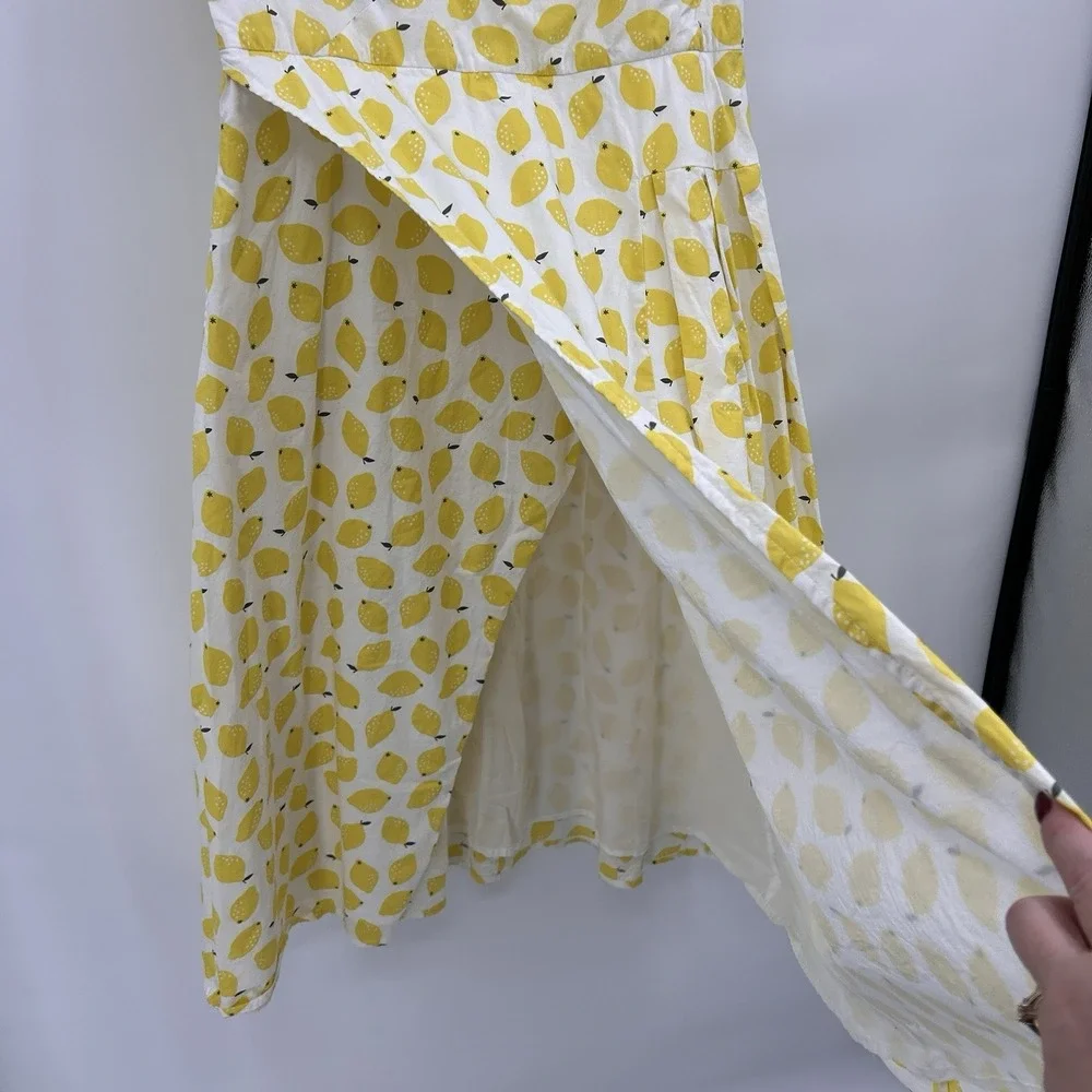 Eshakti Womens Sweetheart Lemon Print Cotton Dress Sz L Yellow Amalfi‎ Summer
